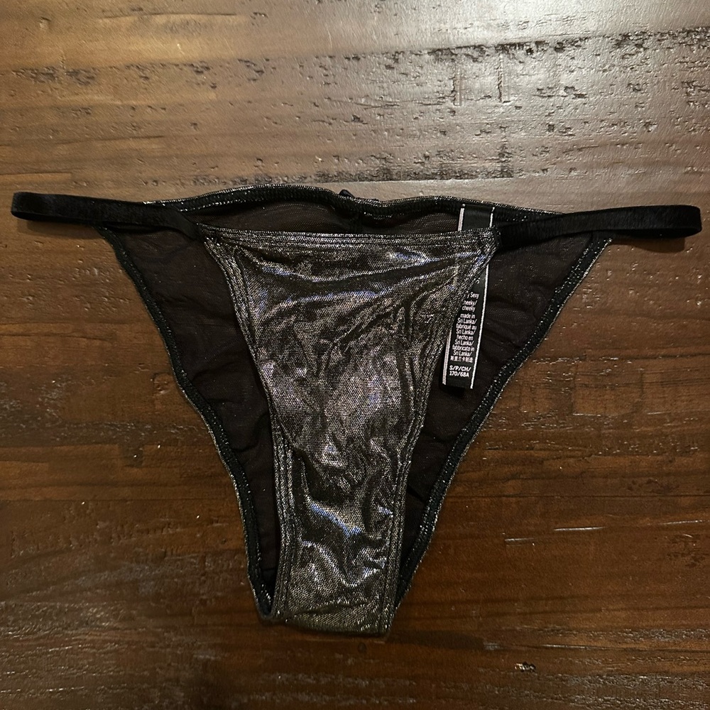 Victoria's Secret Metallic Black & Gold String Bikini Panties